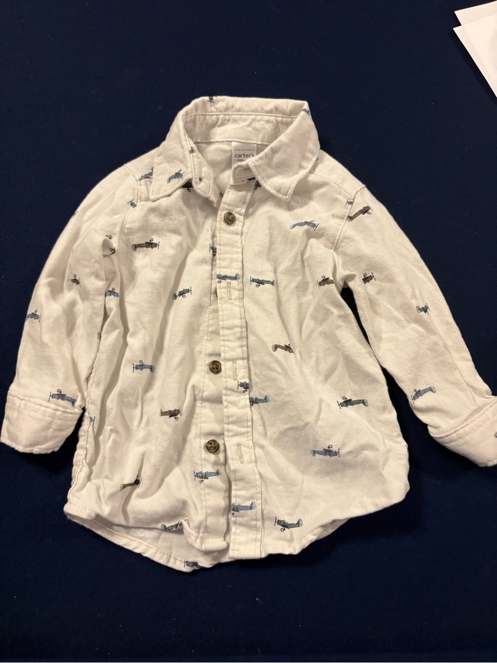Carter's Cream Button-Down Shirt with Tiny Airplane Print